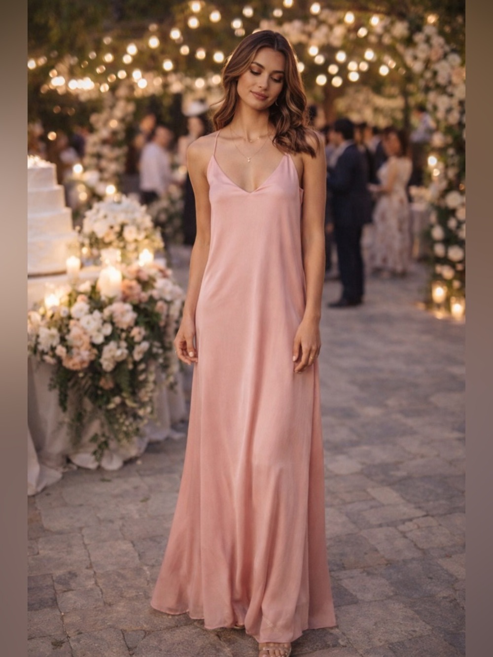 Blush Pink Open Back Maxi Dress Slip Bridesmaid Formal S NWT